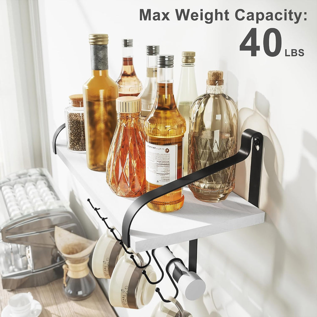 Love-KANKEI 17.3" Floating Wall Shelf Solid Wood/Bracket,Coffee Bar,White