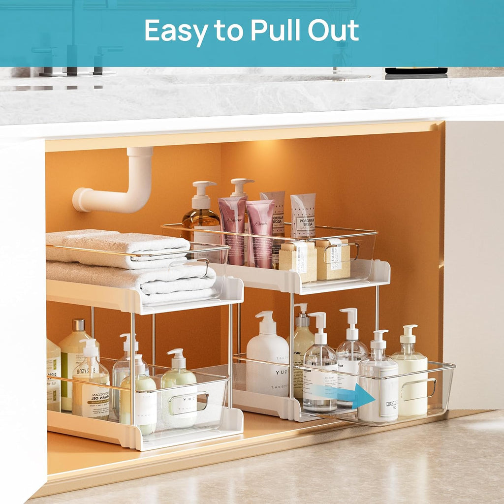 Vtopmart 2 Pack Pull Out Bathroom Under Sink Organizer (S-Standard, White)