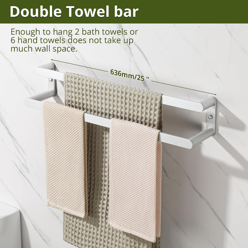 SAYAYO Double Towel Bar for Bathroom, 24 Inch Brushed Nickel Towel Rack