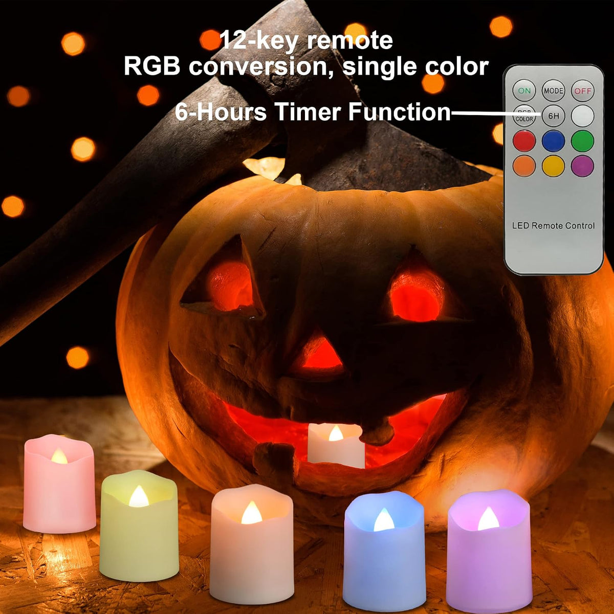 FPOO RGB Rechargeable Flameless Tea Lights Candles, Timer & Remote, 12PCS