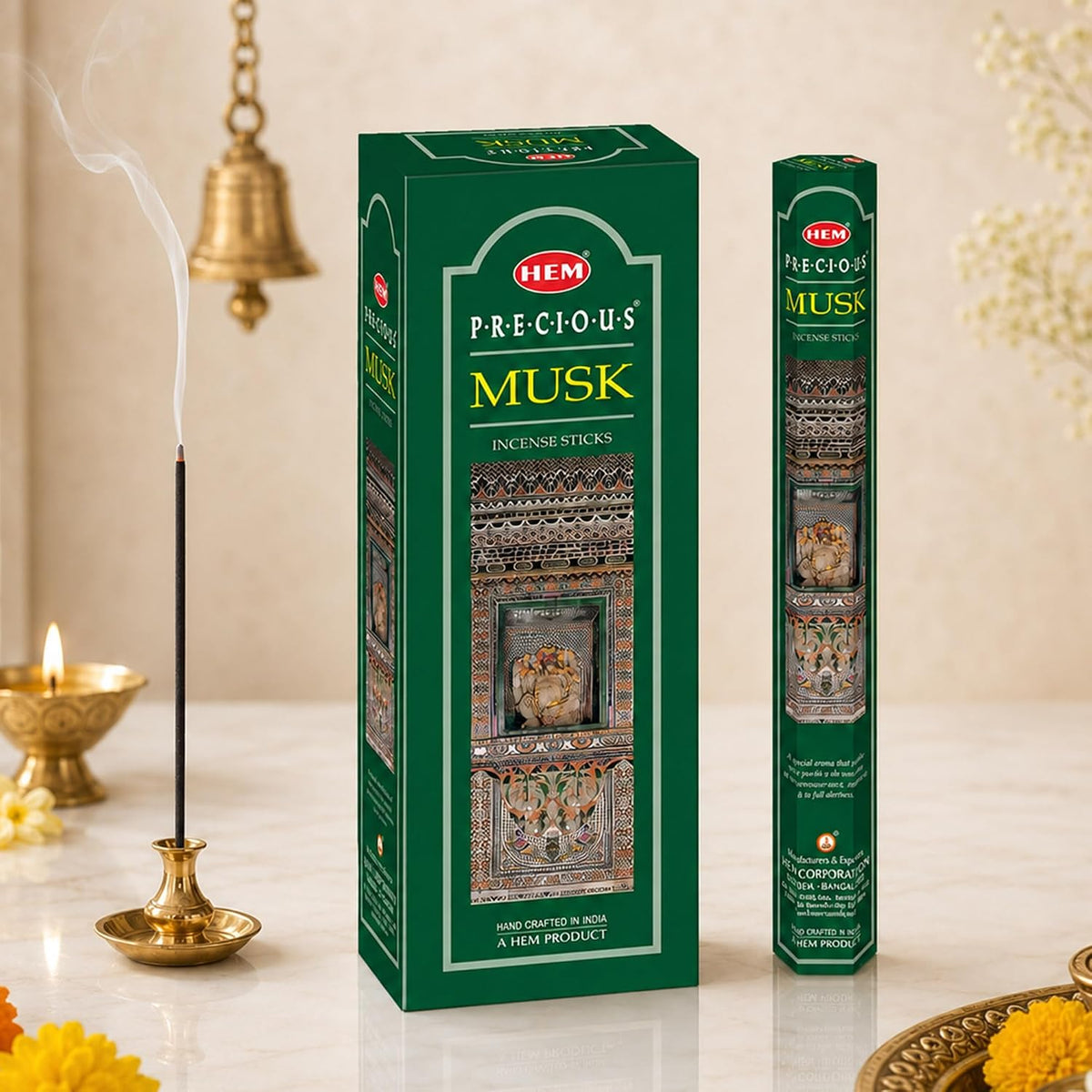 HEM Precious Musk Incense Sticks – (120 Sticks, 6 Boxes Inside) - 9 Inches Long ,Dispel Negativity, Induce Relaxing Sleep, Spiritual Strength, Aromatherapy, And Strengthen Meditation Practices