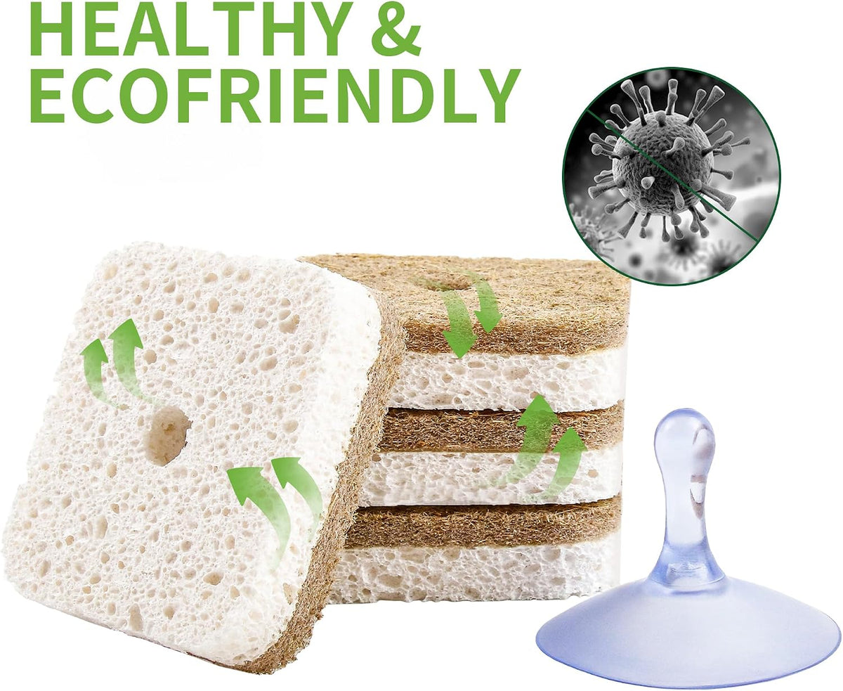 12Pack Kickleen Natural Kitchen Scrub Dish Sponges with Suction Hanger