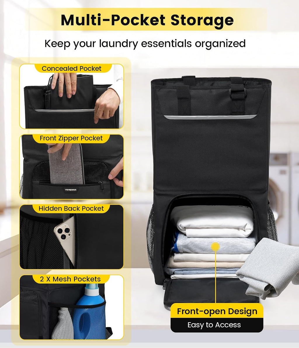 Vorspack Laundry Backpack for College Students, 2 in 1 Laundry Bag, Black