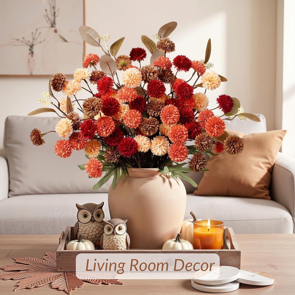 Alupssuc 16 PCS Silk Mums Artificial Fall Flowers with Eucalyptus for Vase