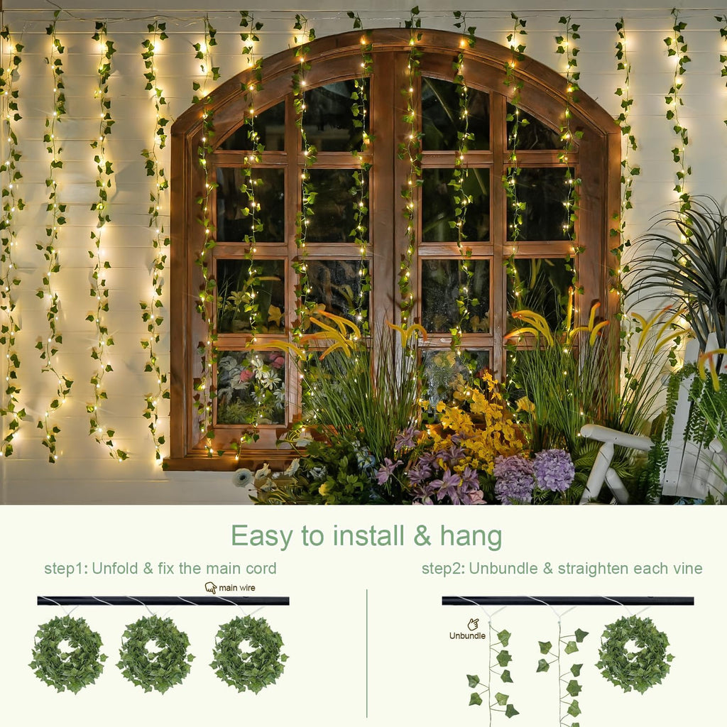 JMEXSUSS 200 LED Ivy Vine Lights, Fairy Curtain Lights USB & Battery Operated with Remote, 6.5x6.5ft Vines with Fairy String Lights for Bedroom, Dorm, Classroom, Wedding, Indoor, Outdoor Decor