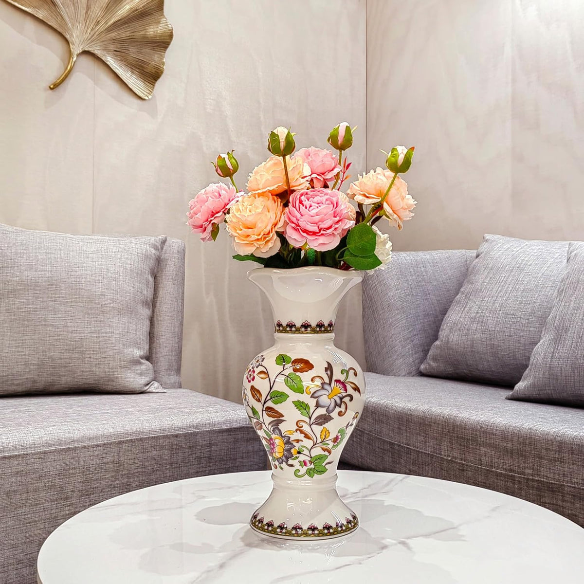 Rustic Farmhouse Ceramic Flower Vase, 12-Inch Colorful Vintage Vase