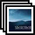 JCJMY 12x12 Picture Frame Set of 3 Black with 10x10 Mat for 30 x 30cm Diamond Art Painting, Display Photo 12 x 12 Without Mat, Wall Hanging Large Frame with Plexiglass, 3 Pack