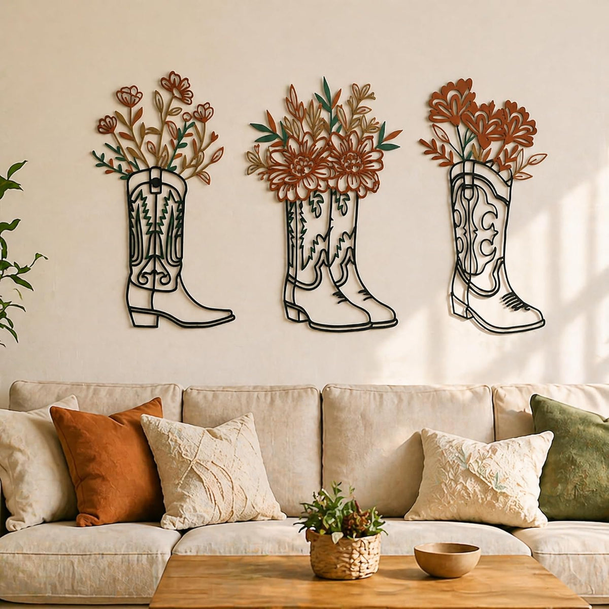 Otoolling 3 Pcs Cowboy Boots Metal Wall Art