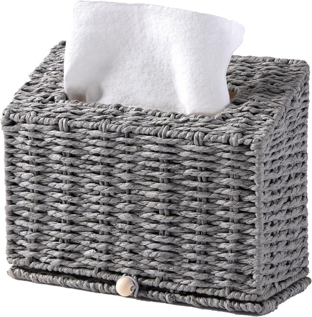 Hand Towel Box Cover, Designed for Kleenex Disposable Hand Towels, Paper Rope Tissue Box for Bathroom, Powder Room, Bedroom (Grey)