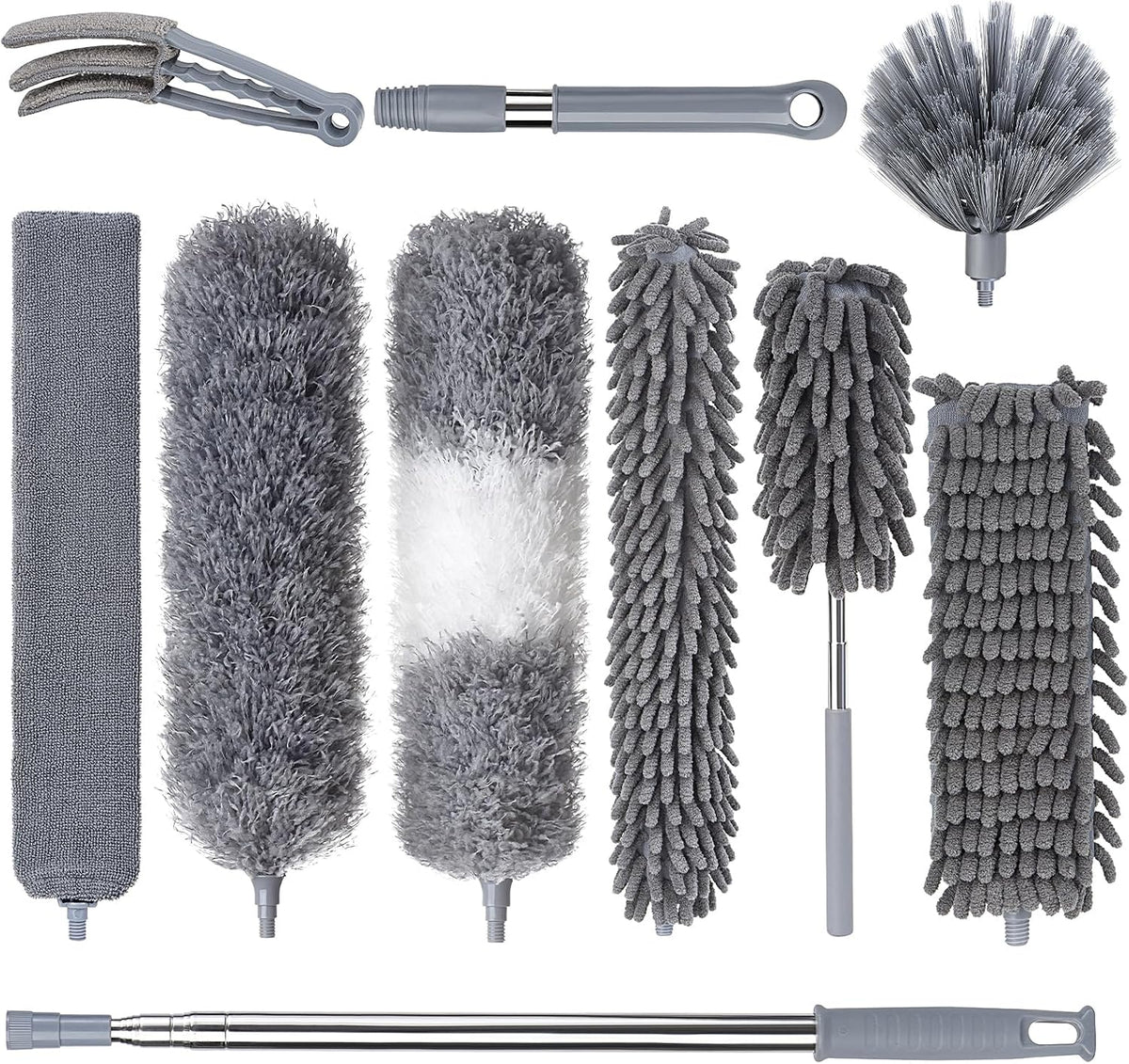 Dusters for Cleaning, Feather Duster Set, 10PCS Duster with Extension Pole Up to 100'' - Extendable, Bendable, and Washable for Ceilings, Chandeliers, and Furniture