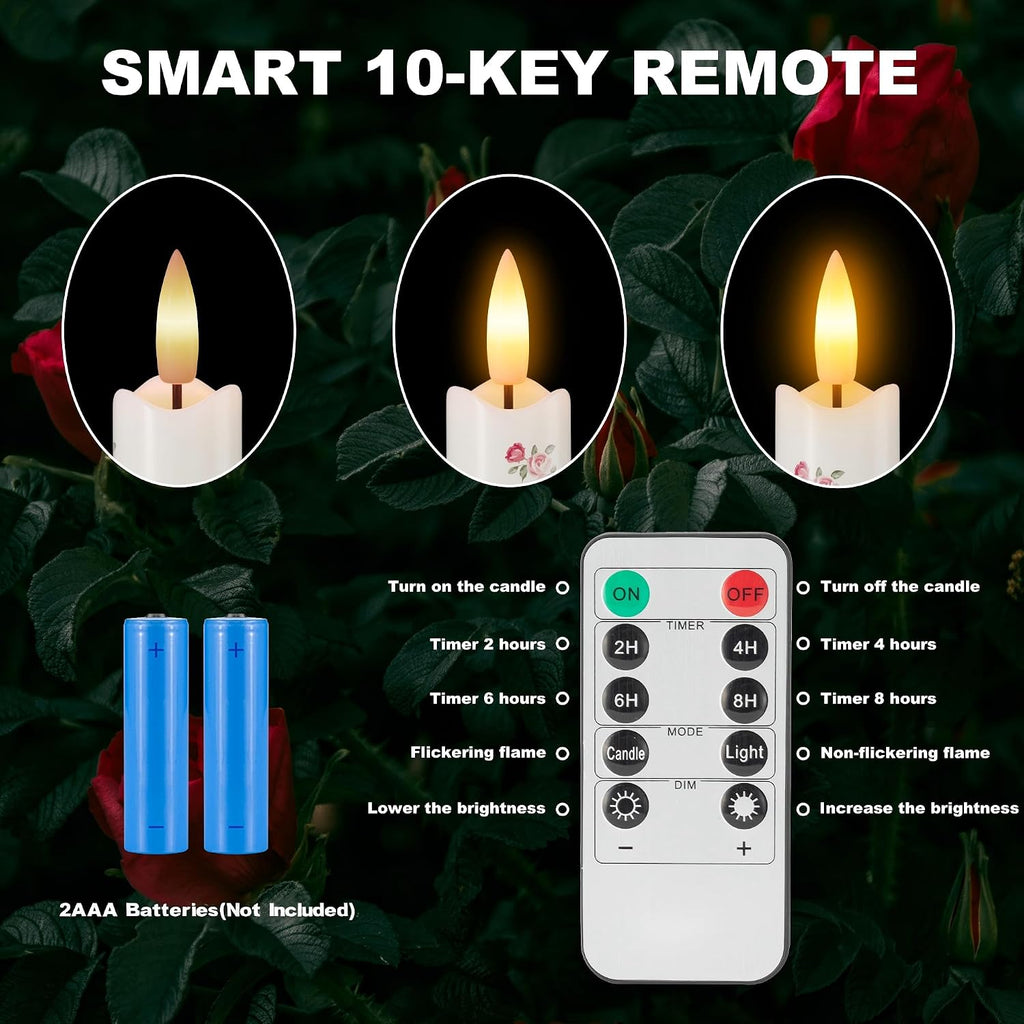 JOIONE Rose Flameless Taper Candles with Remote, 3 Pack Home Decor