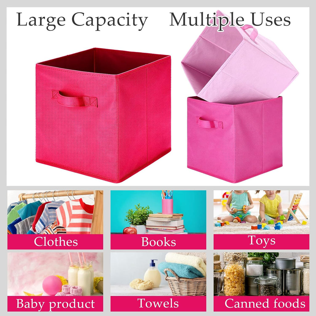 Karenhi 6 Pack Cube Storage Bins, Pink Fabric Organizer