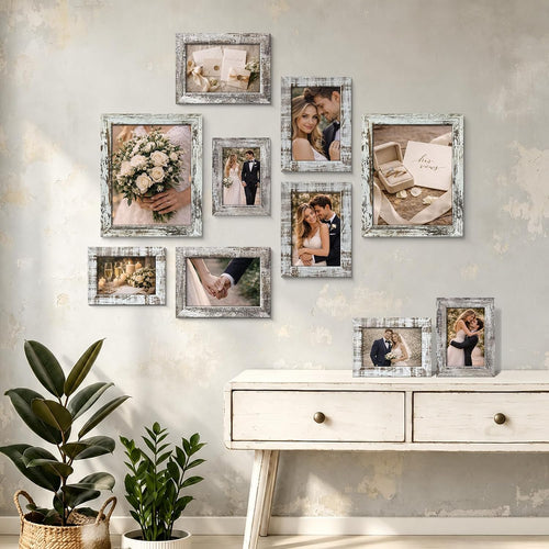 10 Pack Picture Frames Collage Wall Decor, Vintage Rustic Farmhouse Style, High Definition Real Glass, Gallery Wall Frame Set with 8x10, 5x7, and 4x6 Frames in 3 Different Finishes
