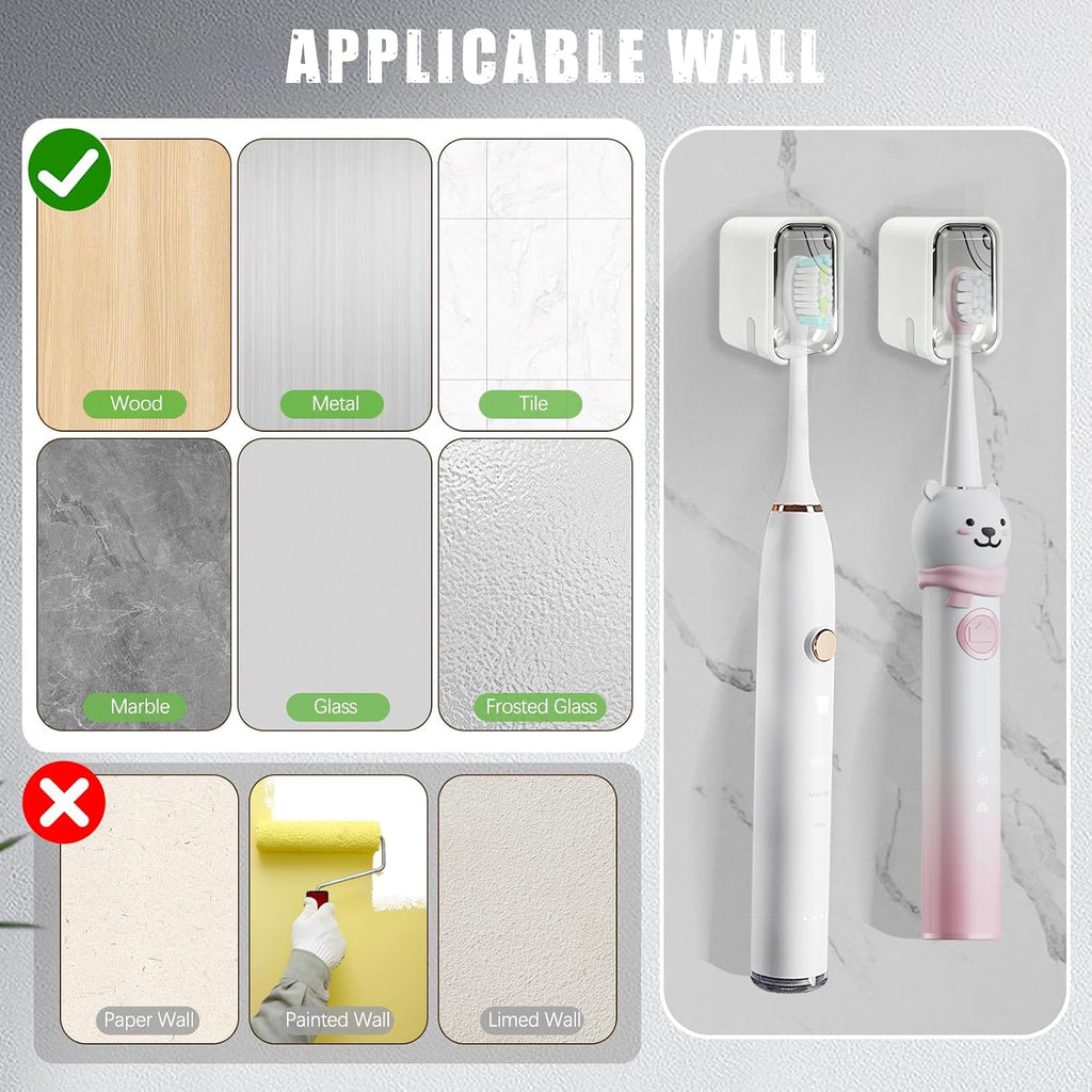 4 Pack Mini Toothbrush Holder Wall Mounted with Cover, Single Slot Toothbrush Storage Organizer for Shower, Compact Toothbrush Holders for Bathroom & Travel, Ideal for Family Tooth Brushes