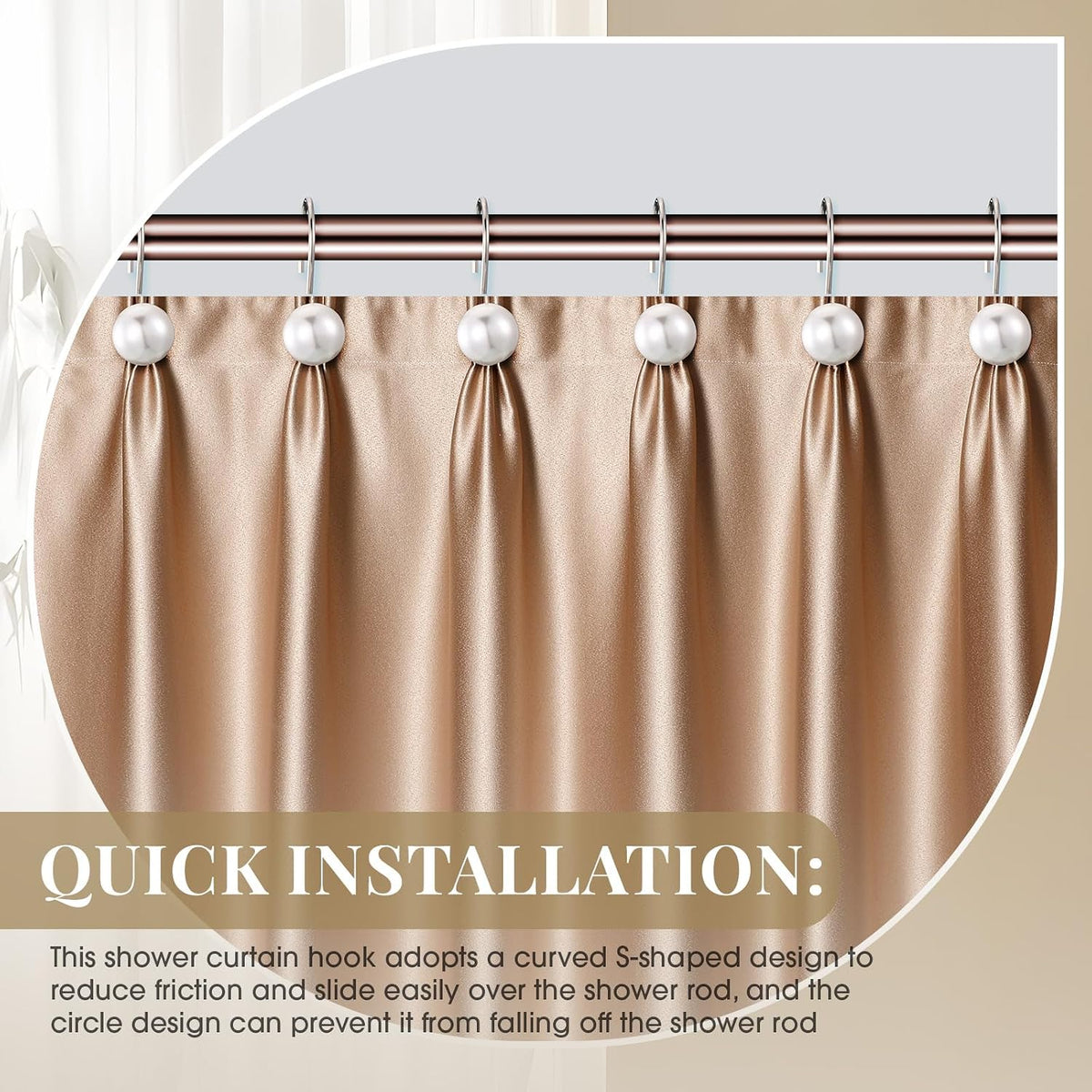 Threehoney 12 Pcs Cute Shower Curtain Hooks Shower Curtain Ring,Ivory