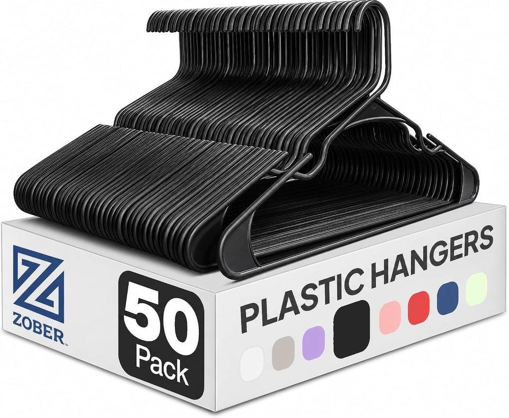 Zober Black Plastic Hangers 50 Pack, Clothes Hangers Plastic