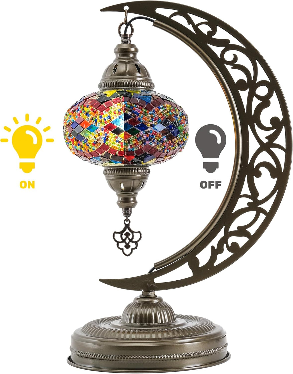 Turkish Mosaic Lamp, Crescent Moon Table Lamp, E12 Bulb Included