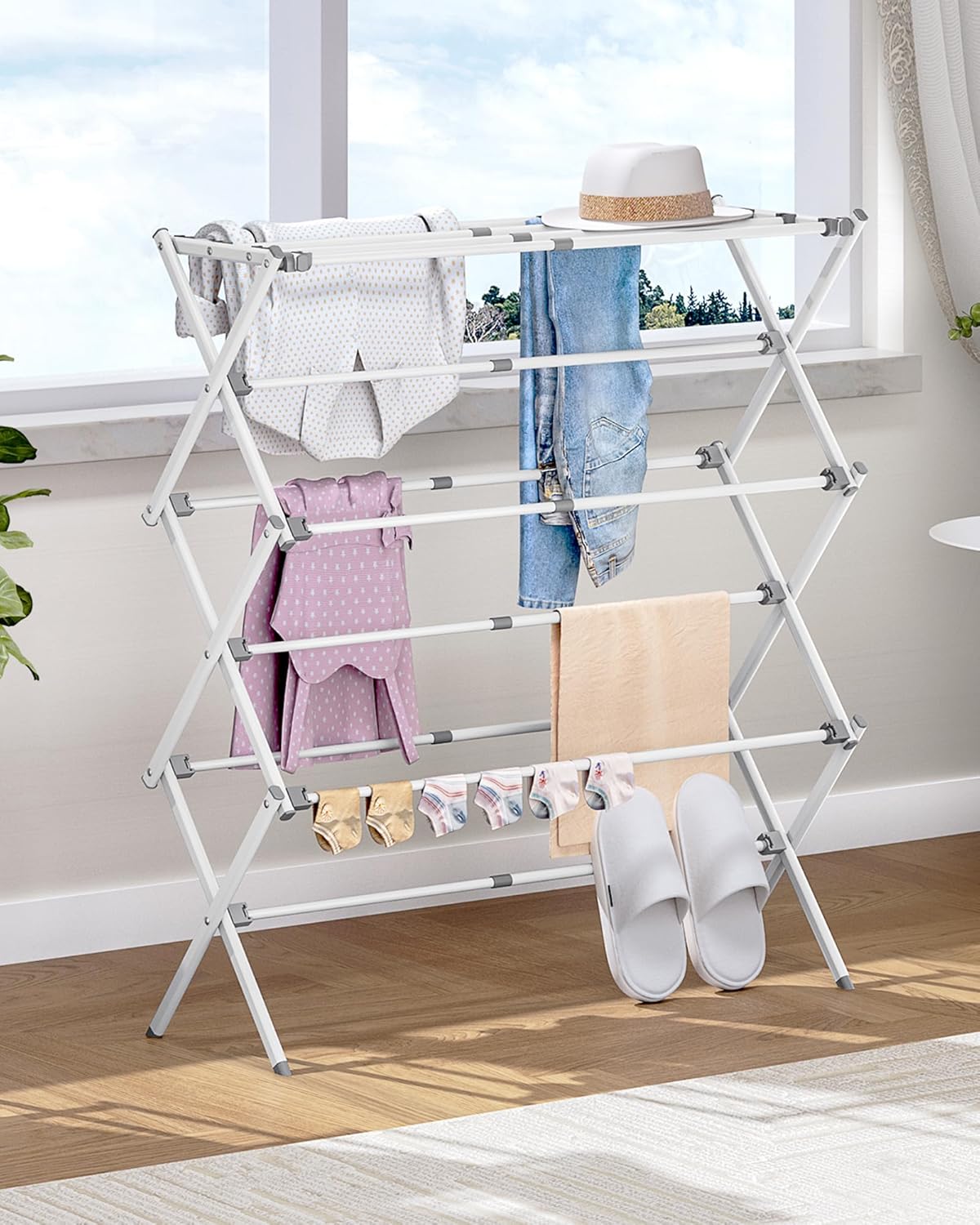 APEXCHASER 3-Tier Foldable Clothes Drying Rack, 37.6" H, White