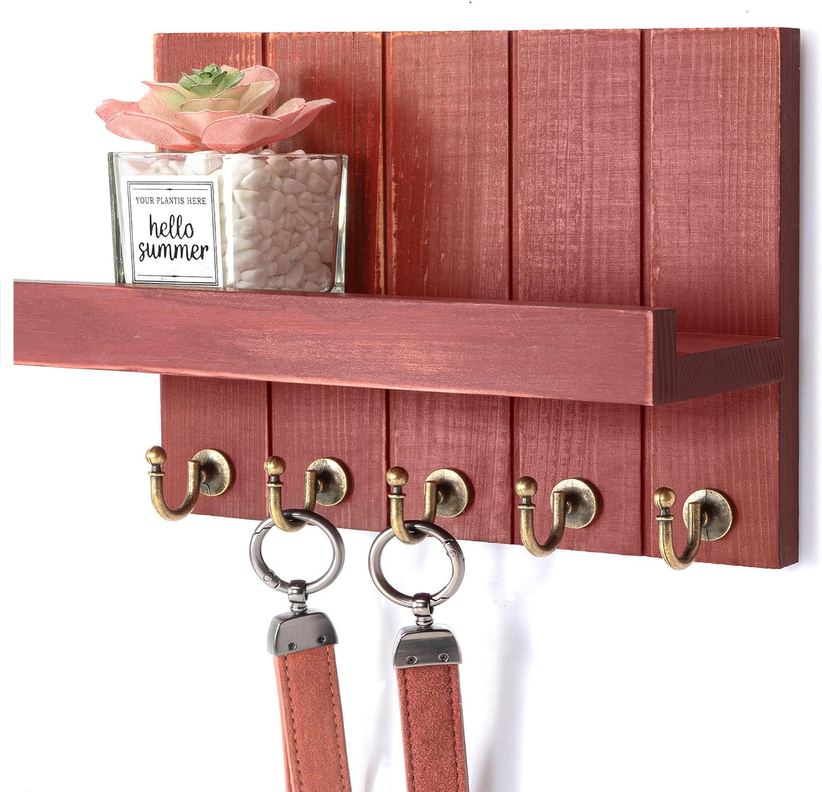 Rebee Vision Key Holder Wall Mount with Floating Shelf for Home Decor, Red