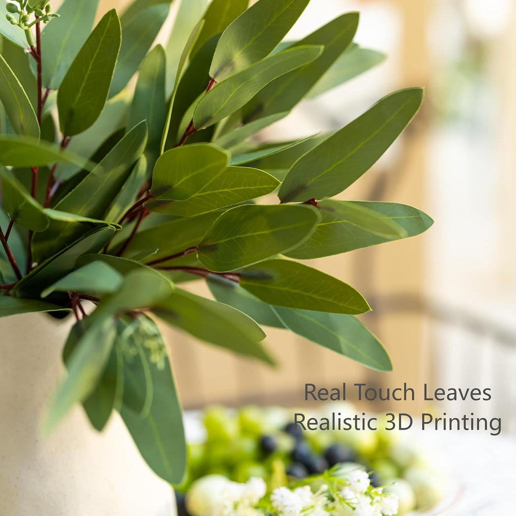 Avoeco 15-Piece Real Touch Faux Eucalyptus Stems, 15-Inch Seeded Branches
