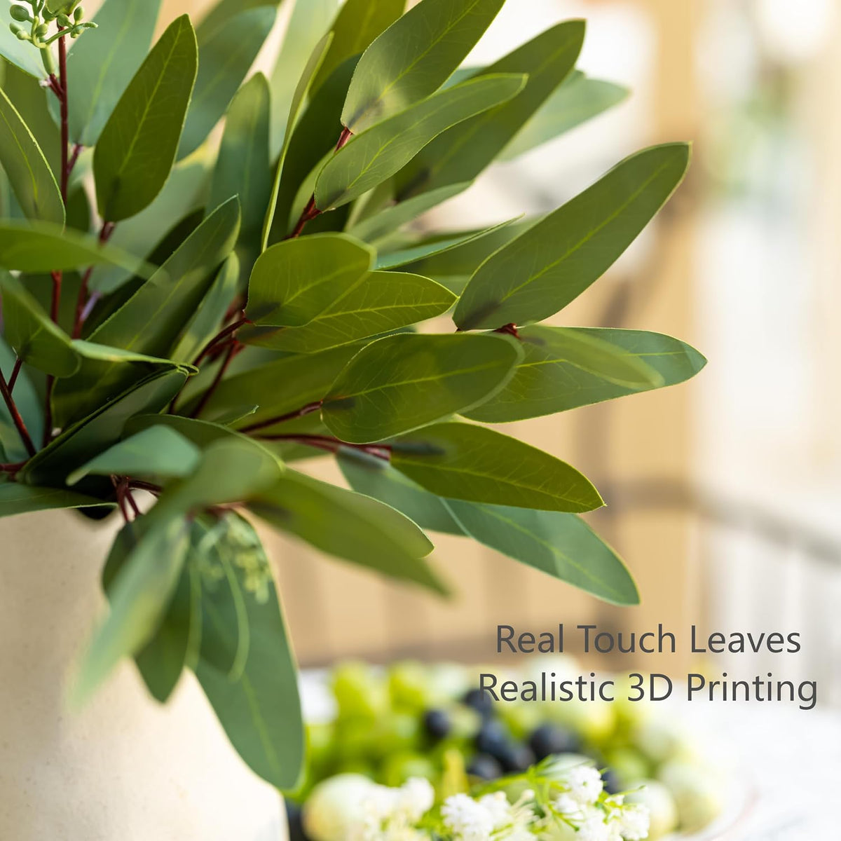 Avoeco 15-Piece Real Touch Faux Eucalyptus Stems, 15-Inch Seeded Branches
