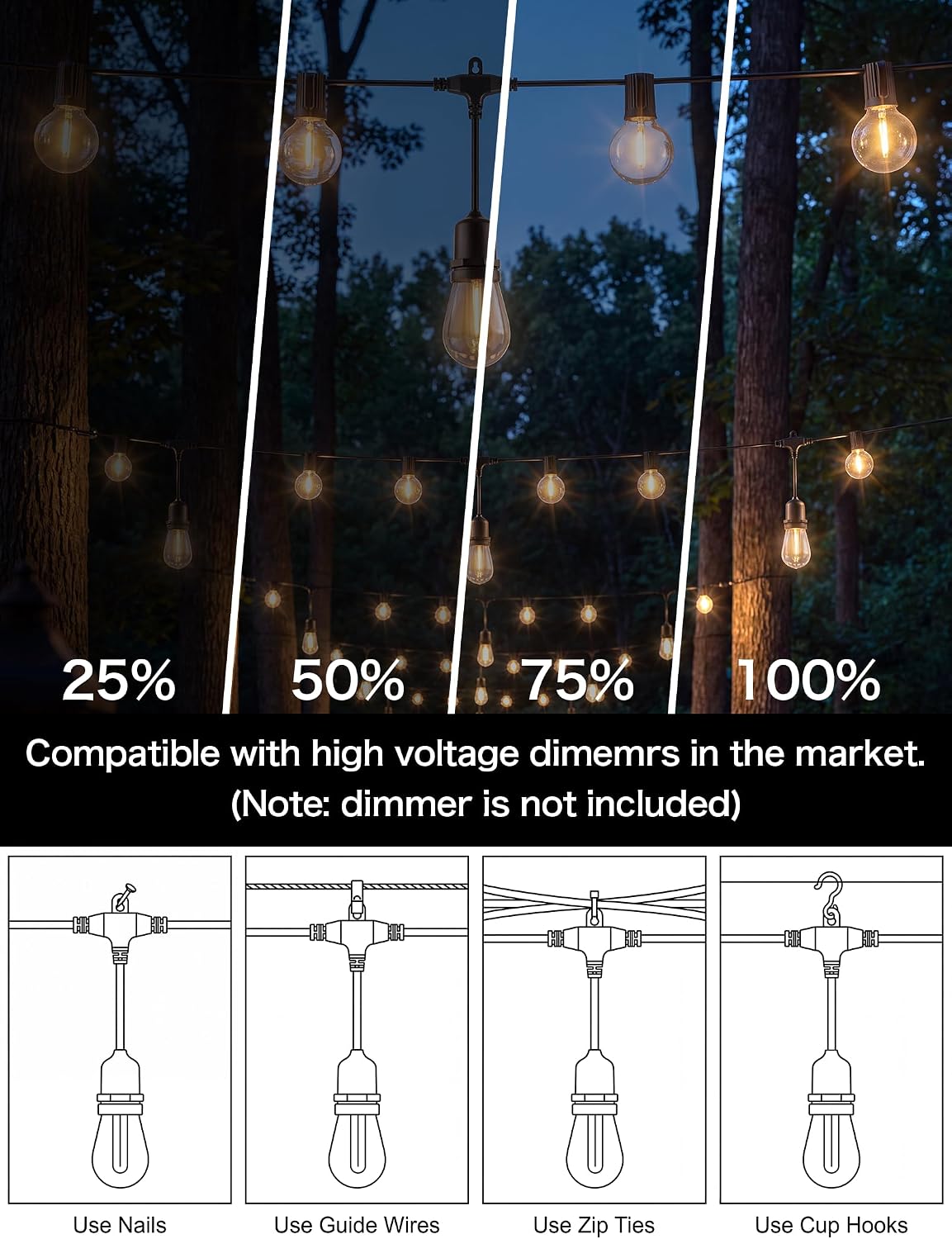 Outdoor String Lights, 42FT 19 G40 S14 LED Waterproof Patio Lights