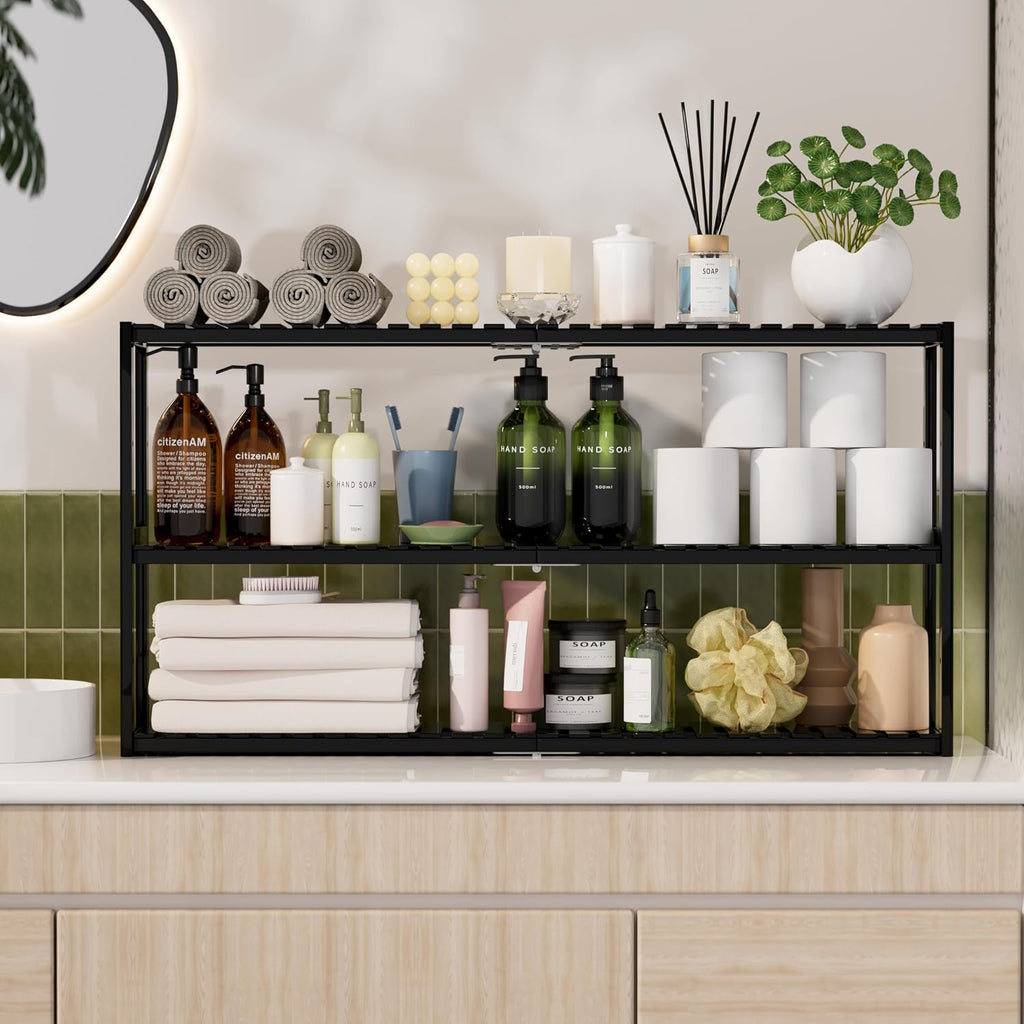 PPN 100% Bamboo Extra Long Towel Rack Bathroom Storage Shelves