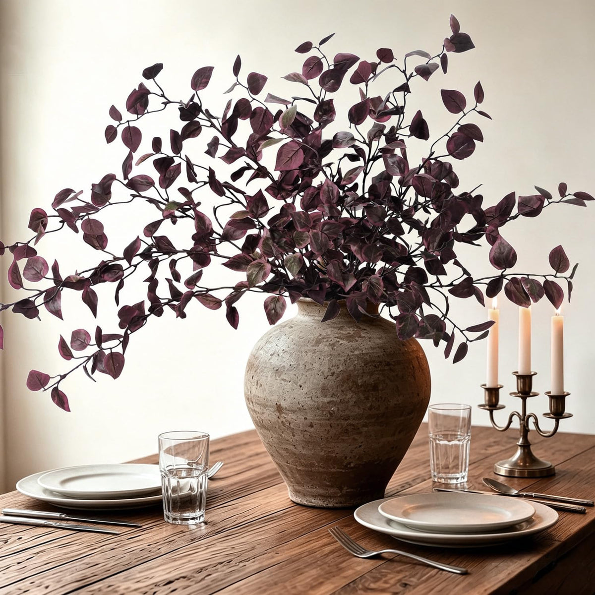 6PCS Artificial Fall Stems 32.7inch Long Burgundy Eucalyptus Stems for Vase