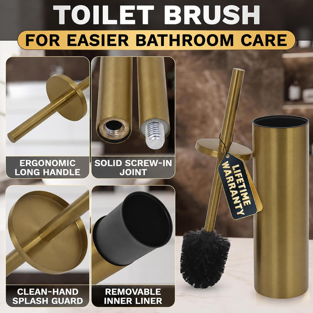 Toilet Bowl Brush and Holder Set, 15.7 in Matte Gold Stainless Steel