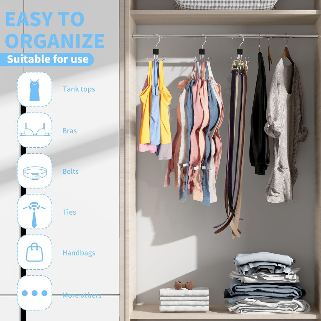 Tank Top Hanger,Rotatable Bra Hanger,Max 18 Storage Capacity Sports Bra Hangers,Space Saving Hangers for Dorm,Closet Organizers and Storage,Closet Organizer for Belt,Scarf, Purse,Black