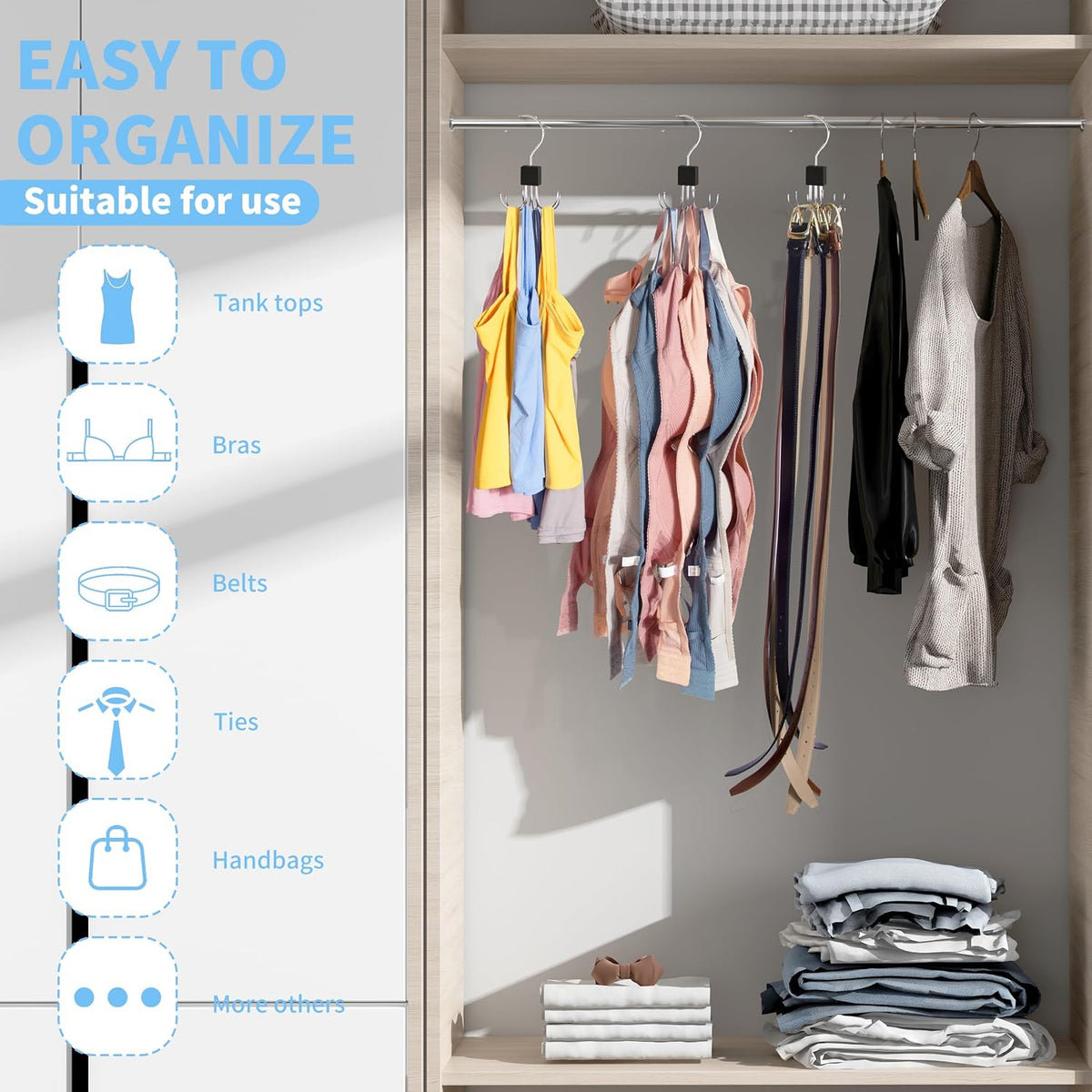 Tank Top Hanger,Rotatable Bra Hanger,Max 18 Storage Capacity Sports Bra Hangers,Space Saving Hangers for Dorm,Closet Organizers and Storage,Closet Organizer for Belt,Scarf, Purse,Black