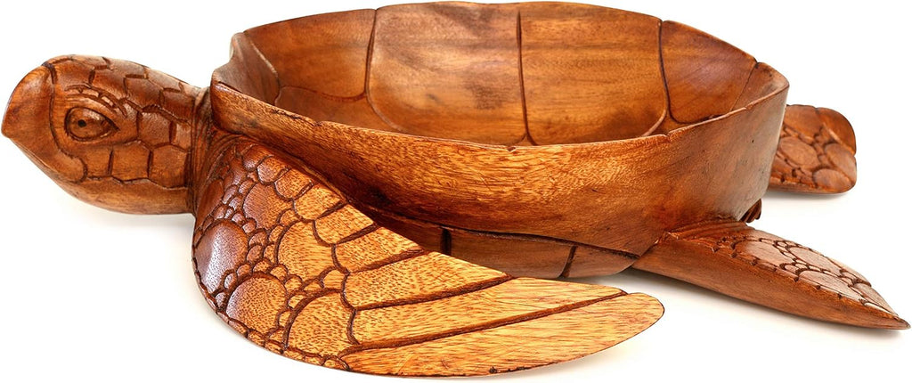 Wooden Hand Carved Turtle Bowl – Decorative Fruit Dish, Rustic Coastal Ocean-Inspired Tabletop Centerpiece, Handmade Animal Shaped Wood Serving Tray, Artisan Beach House Decor Accent Turtle Bowls