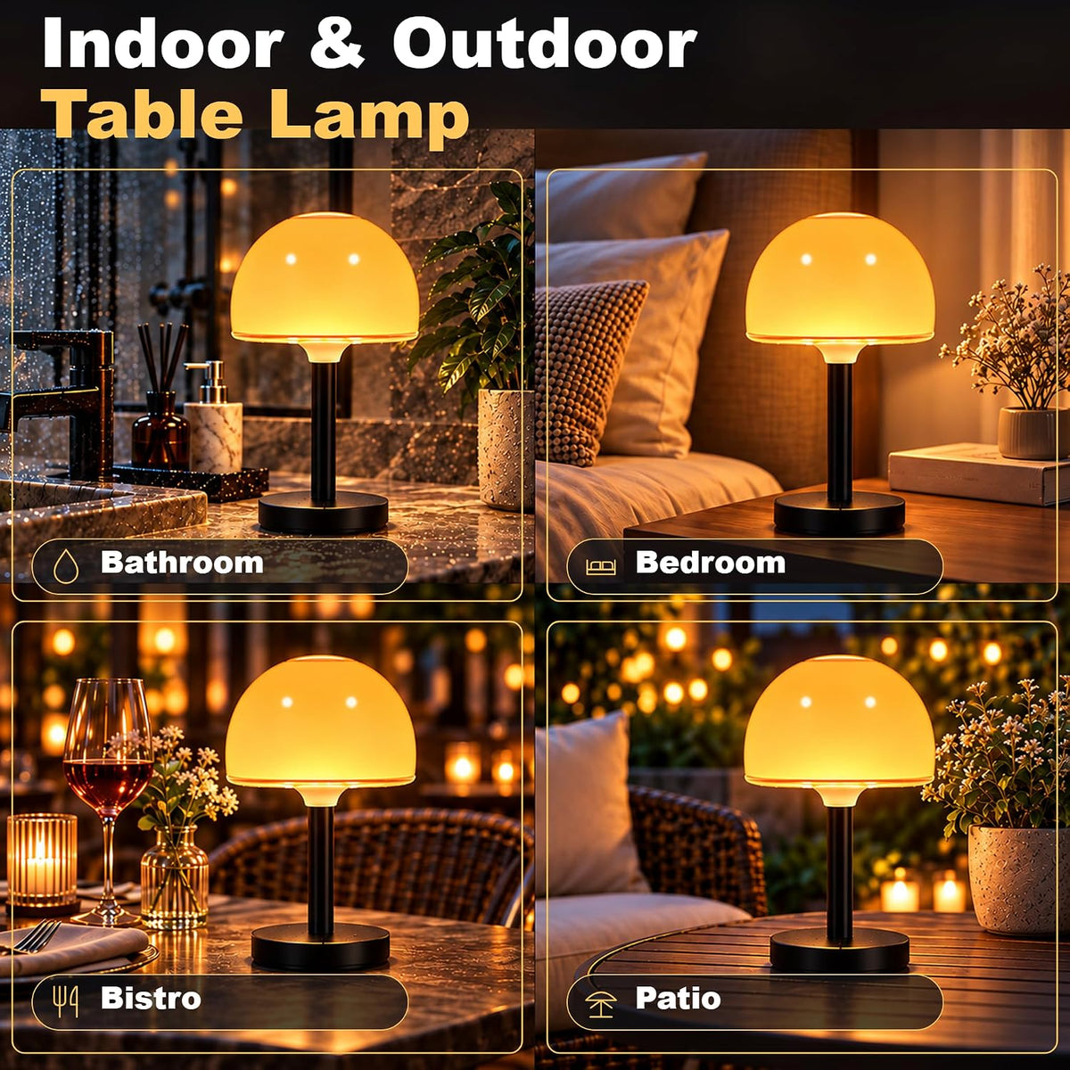 Waterproof Shower Lamp Light Rechargeable Cordless Table Lamp for Bathroom
