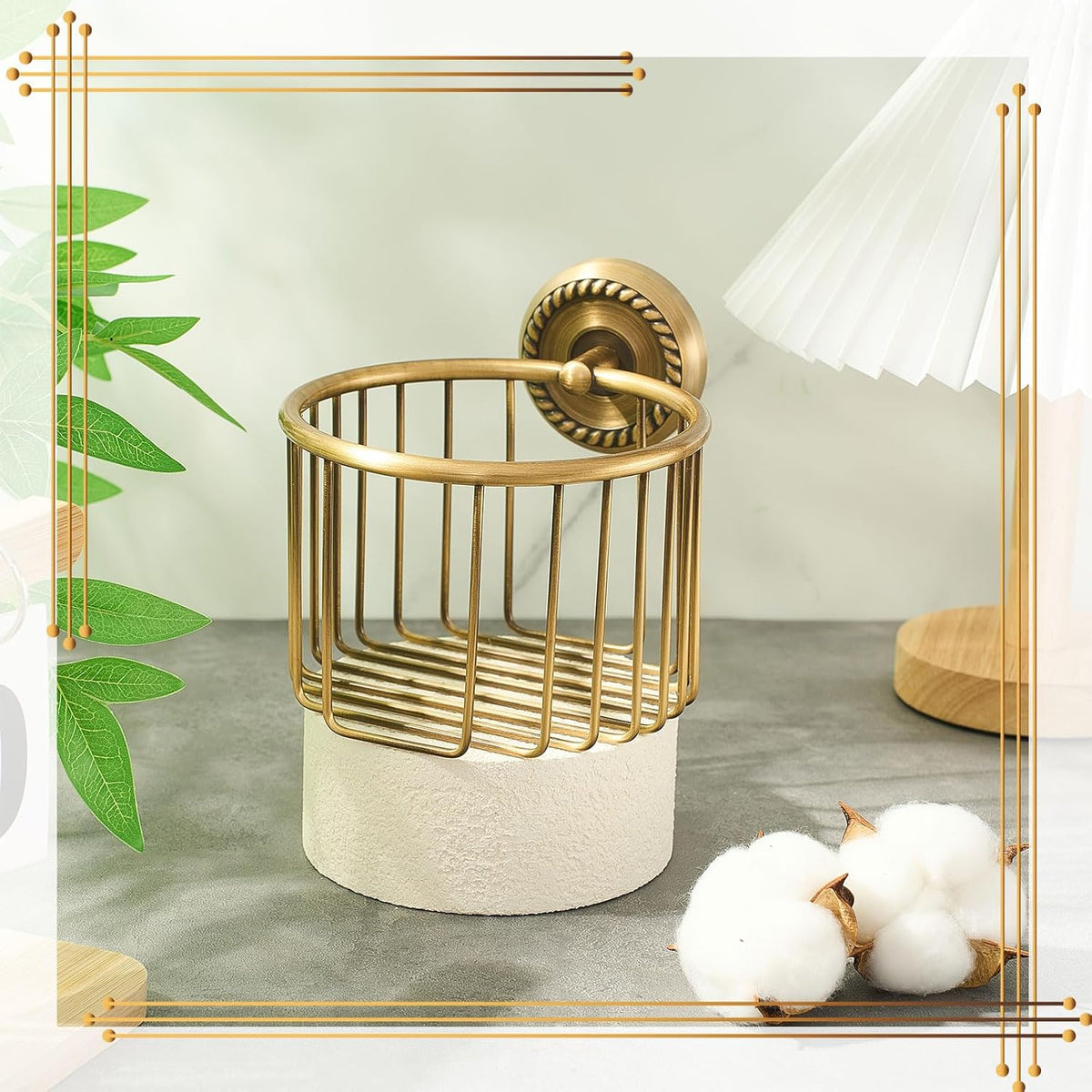LemonRoad 2 Pack Vintage Brass Toilet Paper Holder Wall Mounted Antique Decorative Toilet Paper Holder for Plant and Candles, Victorian Bathroom Decor Accessories, for Roll with Diameter Within 5 Inch