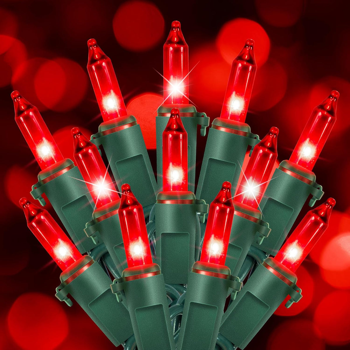 Hopolon Red Christmas String Lights,2 Pack Total 100 Count 26 FT,Green Wire