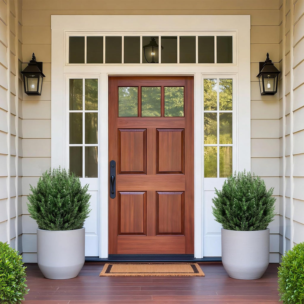 2 Pack 2FT Artificial Cedar Topiary Trees with Ground Spike, Fake Pine Shrubs Bushes, UV Resistant Faux Evergreen Cypress Tree Plants for Indoor Outdoor Planters Front Porch