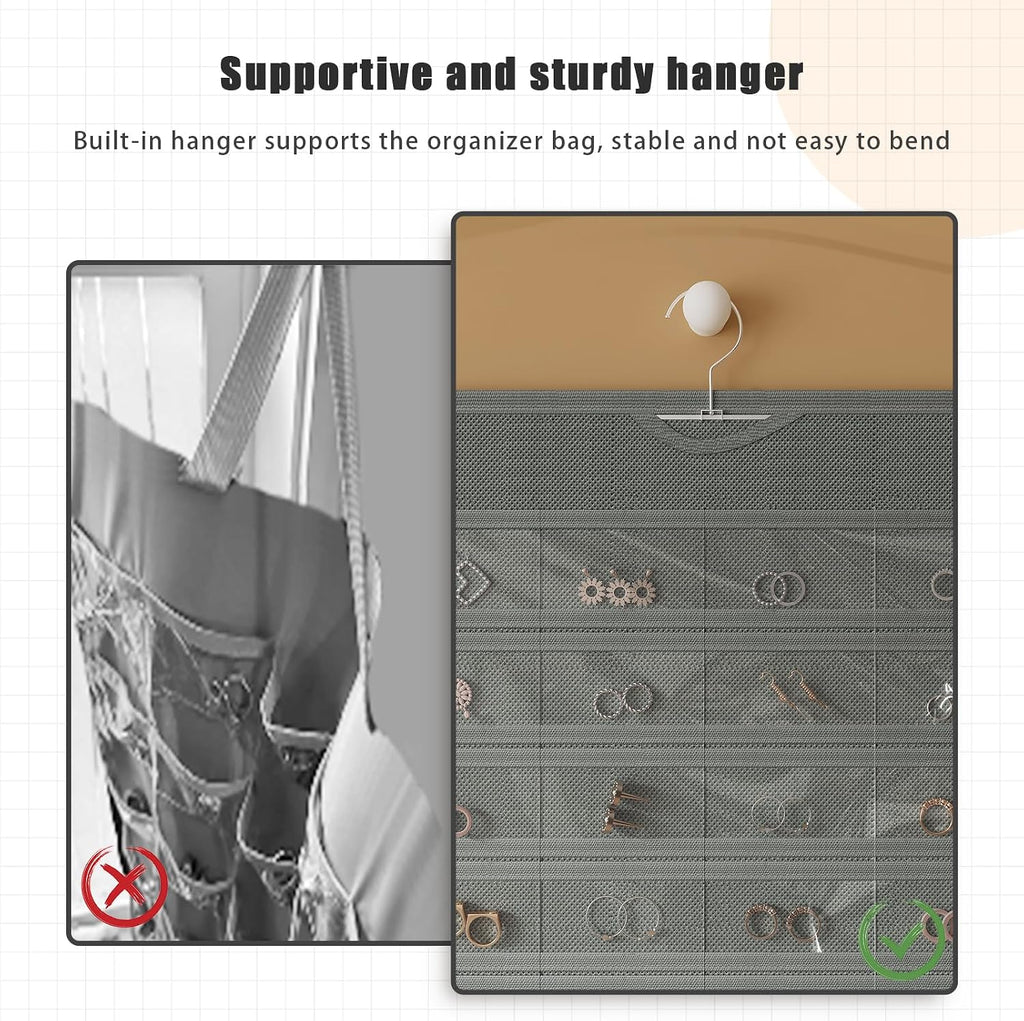 Hanging Jewelry Organizer 80-Pocket Double-Sided Storage, 2-Pack, Gray
