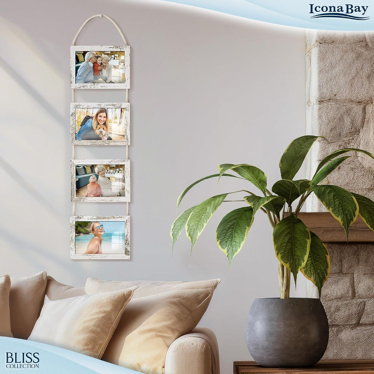 Icona Bay - 4x6 Wall Hanging Picture Frames Collage with 4 Openings - Distressed White - Casual Style Engineered Wood Frames - Wall Mount Only - Bliss Collection (Pack of 3)
