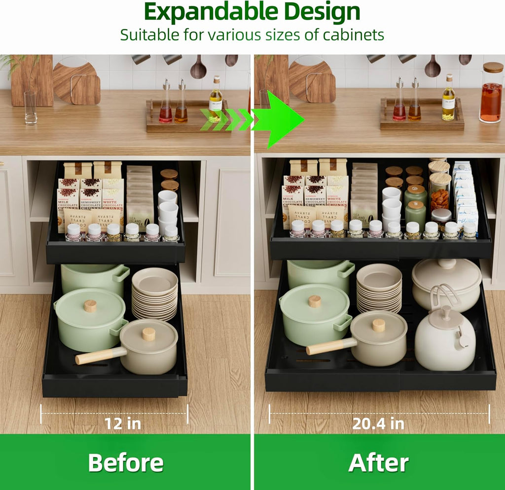 PAKETA 2 Pack Expandable Pull Out Cabinet Organizer,21" Deep