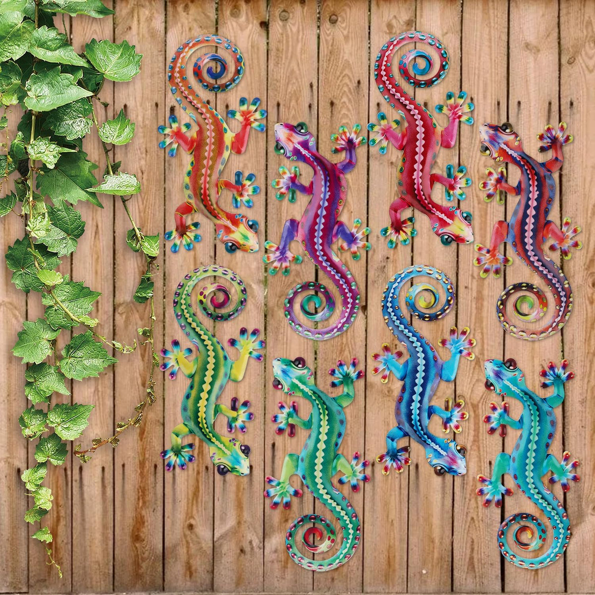 Junware 8 Pcs Metal Gecko Wall Art Outdoor Decor Metal Lizards Wall Decor Lizard 4.2 * 8.5 Inch Suitable for Hanging in Yard Garden Patio Fence Home, Idea Gifts for Mom Father Friends