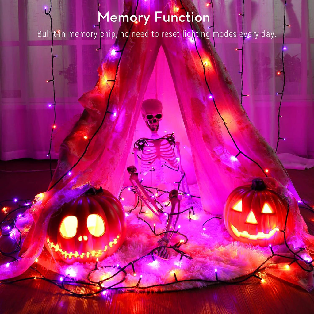 ODEETRONIC Purple & Orange Halloween Lights Outdoor, 98.42 ft, 300 LED