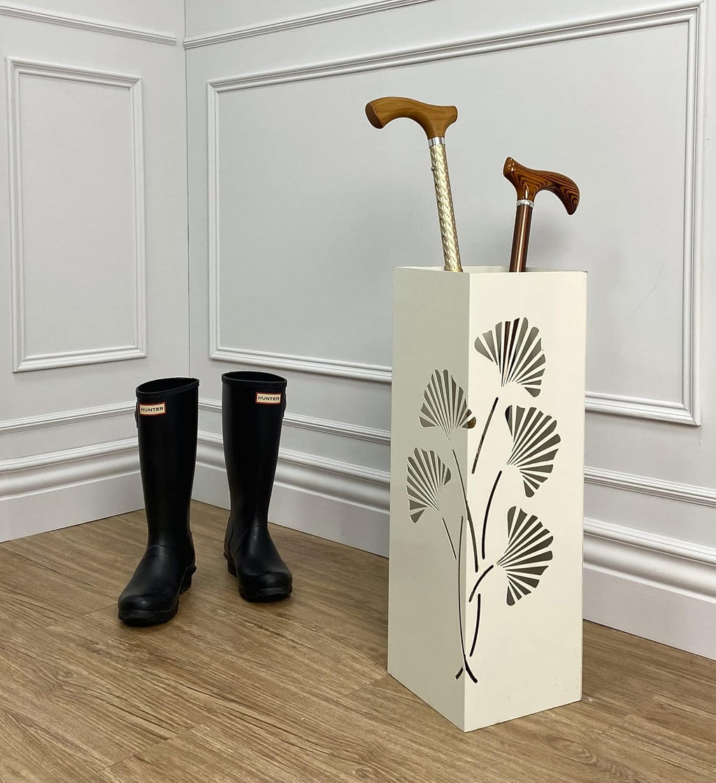 Mango Steam White Tall 21.75" Japanese Ginkgo Leaf Umbrella/Cane/Walking Stick Holder, Stand, Rack Organizer