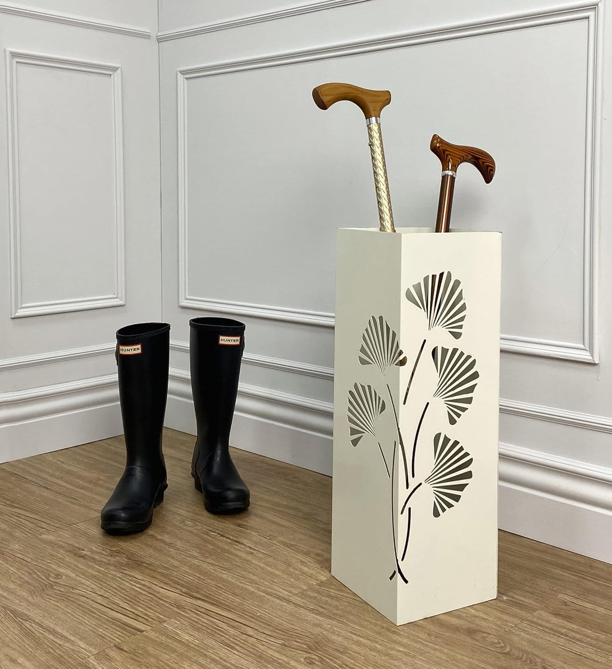 Mango Steam White Tall 21.75" Japanese Ginkgo Leaf Umbrella/Cane/Walking Stick Holder, Stand, Rack Organizer