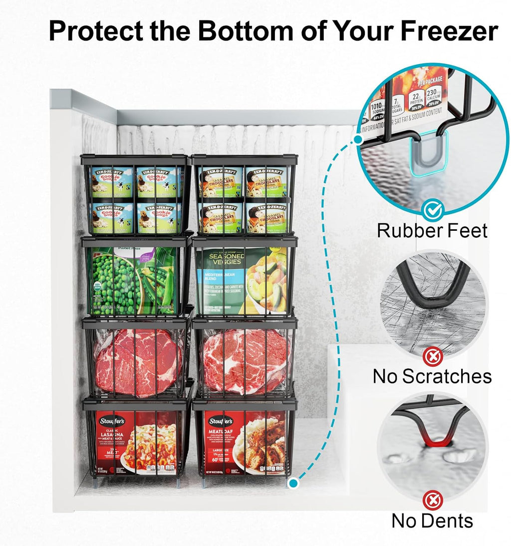 iSPECLE Freezer Organizer Bins - Small Storage Baskets for 7 Cu.Ft, 4 Pack
