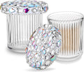 SlowVibes Bling Glass Cotton Swab Holder Jars, 2 Pack