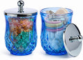 2 Pack 10Oz Blue Q-Tip Holder, Round Thick Glass