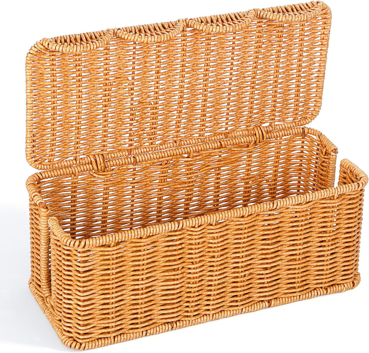 Large Rattan Cable Management Box, Handwoven Cord Hider Box with Lid, 2-Slot Under Desk Organizer for Power Strip, TV Wires, Computer Router & USB Hub, 11.8" x 5.1" x 5.1"