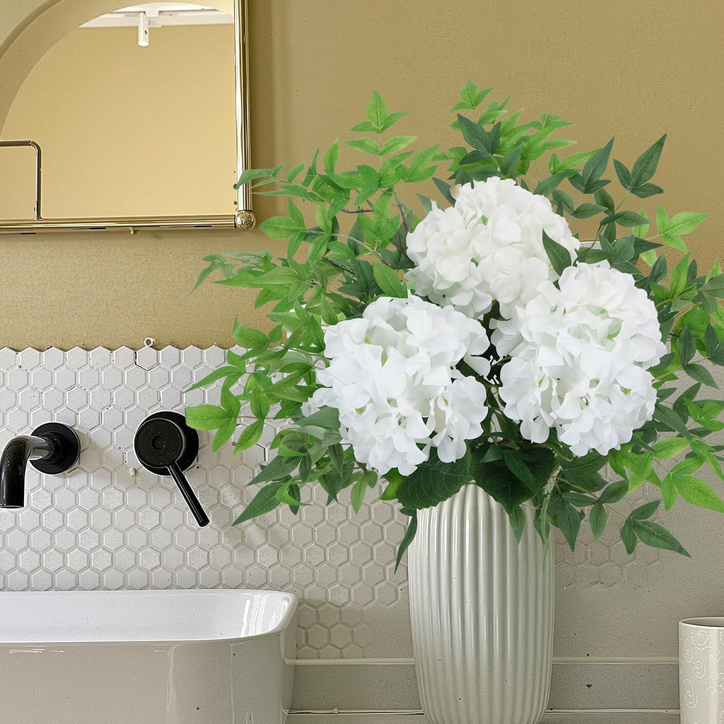 6pcs White Hydrangea Artificial Flowers & Faux Greenery 35in