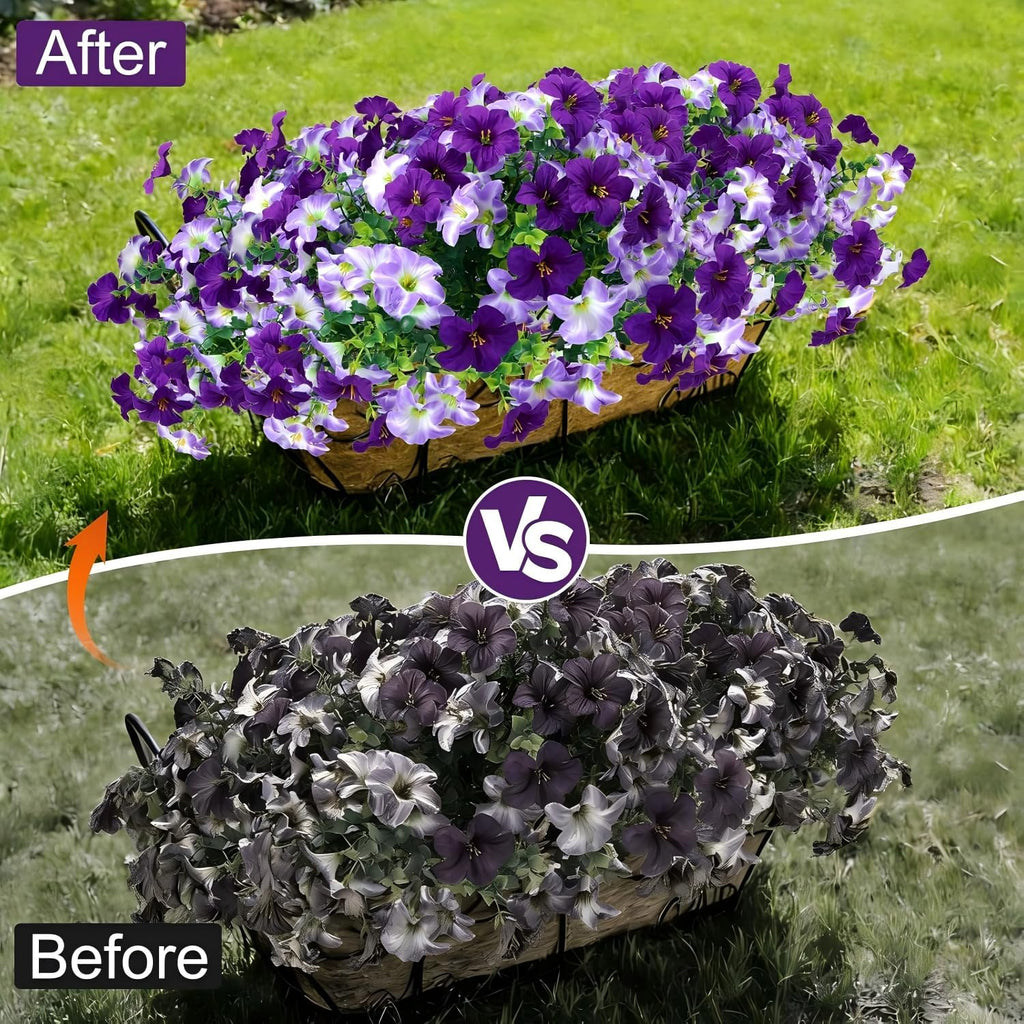 Artificial Petunia Flowers for Outdoor, 8 Bundles UV Resistant Faux Flowers