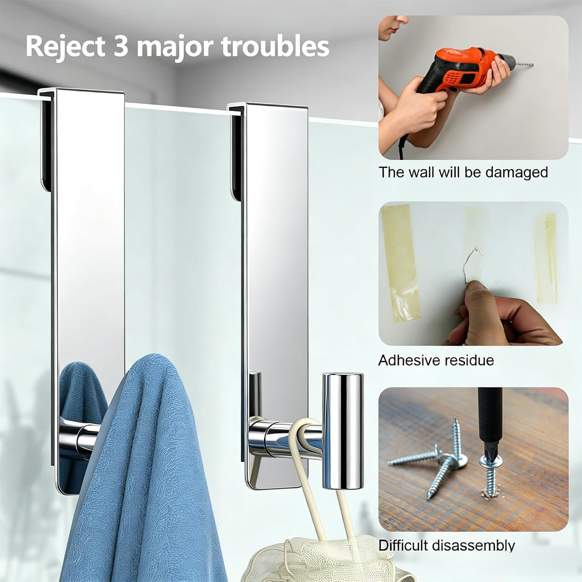 HUFEEOH 2-Pack Shower Door Hooks for 3/8-Inch Glass, T-Shaped